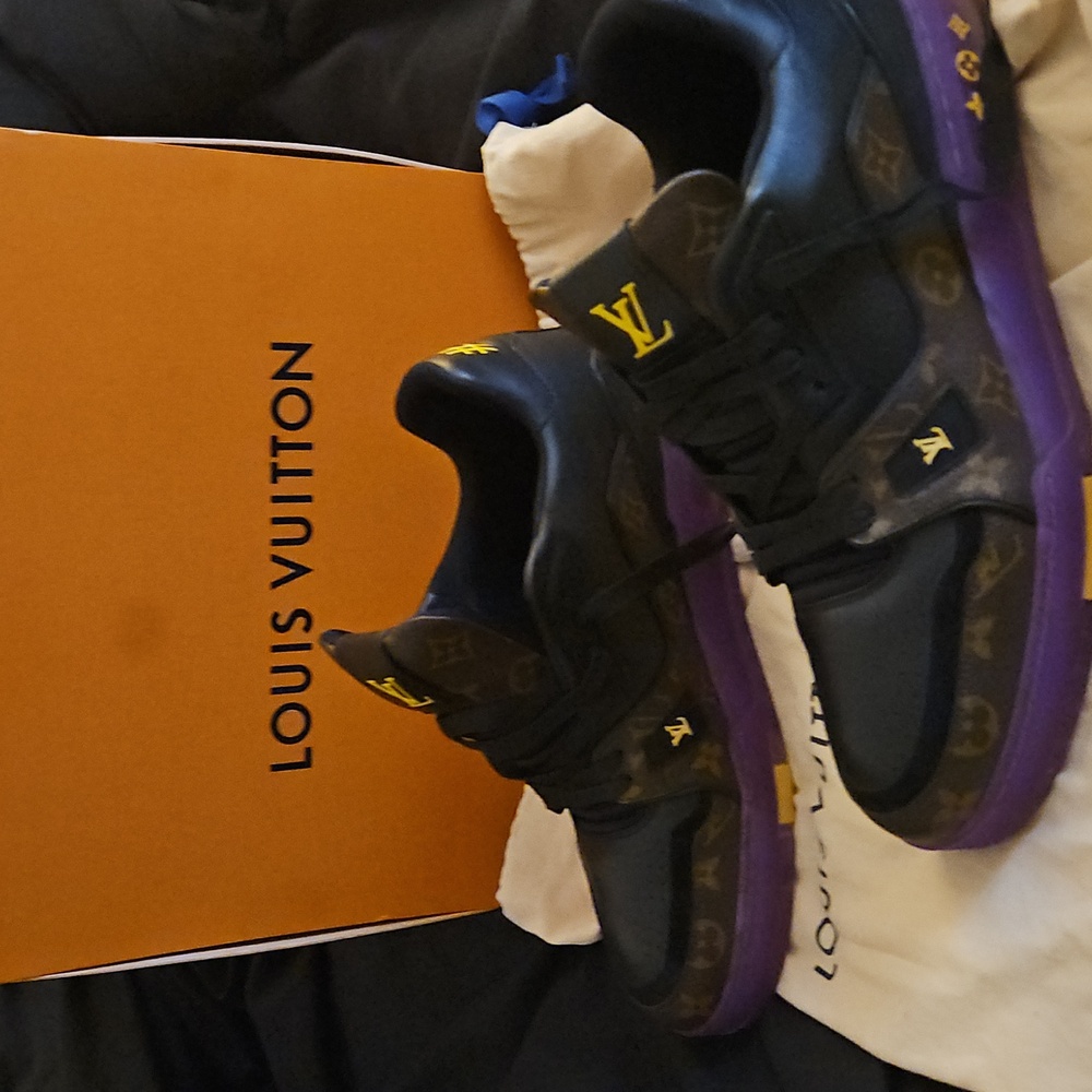 Louis Vuitton Black and Purple Sneakers with Yellow Accents. Wore Only Ones - Picture 2 of 4